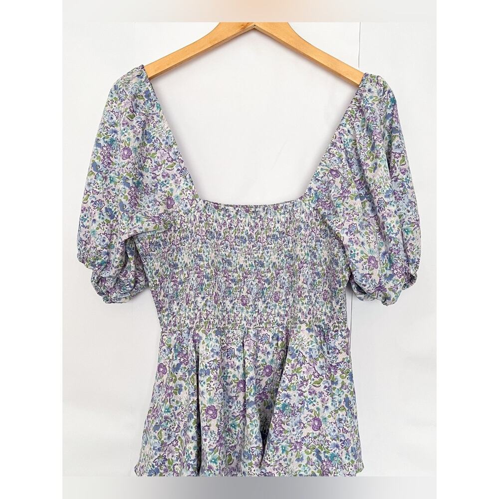 Entro Smocked Floral Maxi Dress Square Neck Layered Ruffle Blue Green Size Large - Picture 3 of 16